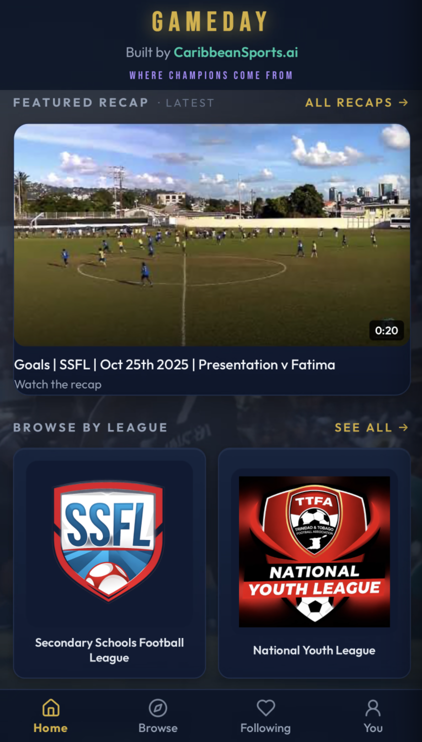 GameDay app screen